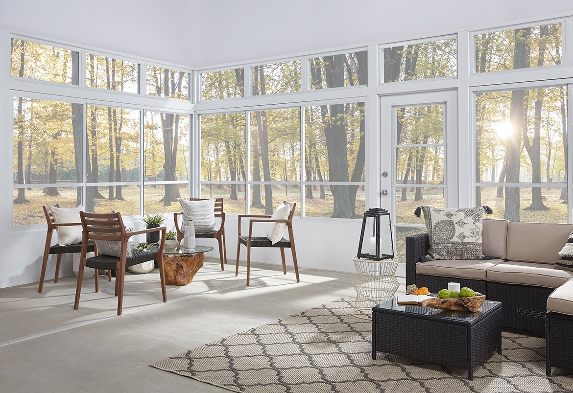 Eze-Breeze room with clear vinyl panels and screens